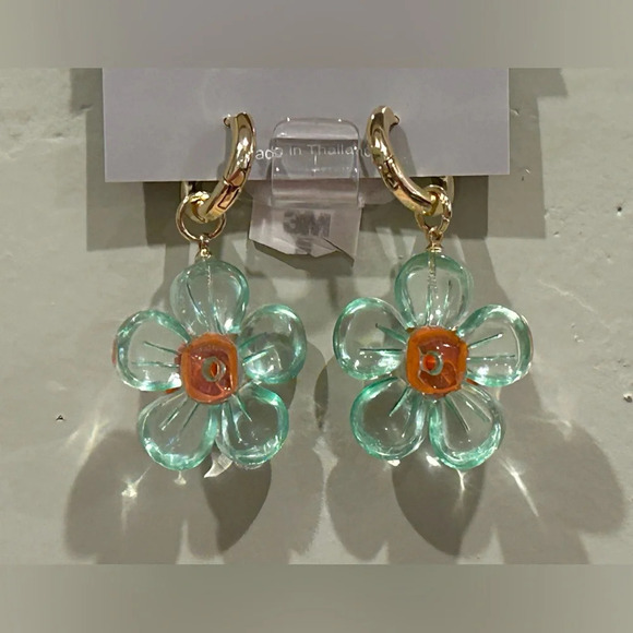 NAKAMOL Made In Thailand Blue & Orange Gummy Flower Crystal Earrings. NWTS - Picture 3 of 6